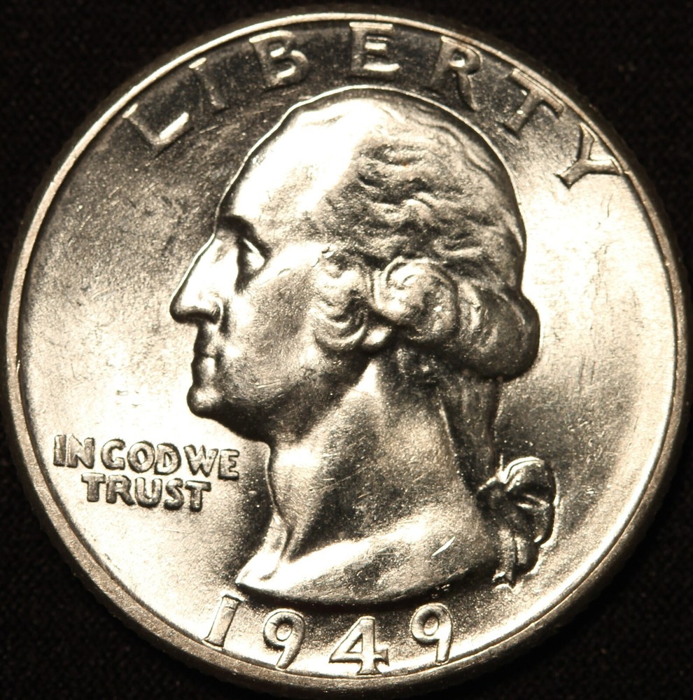 1949 D WASHINGTON QUARTER, BRILLIANT WHITE UNCIRCULATED!
