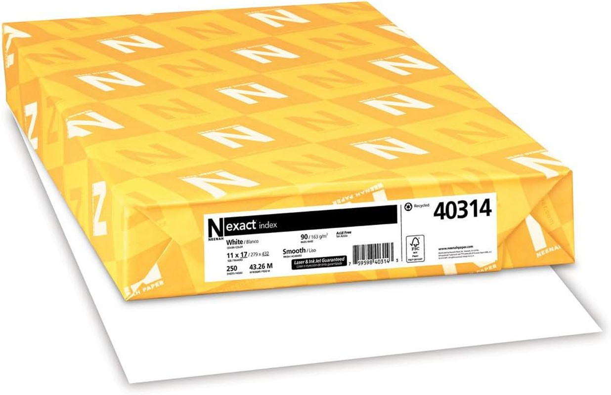 Wausau Exact Index Cardstock, 250 Sheets, White, 94 Brightness, 90 Lb, 11 X 17 I