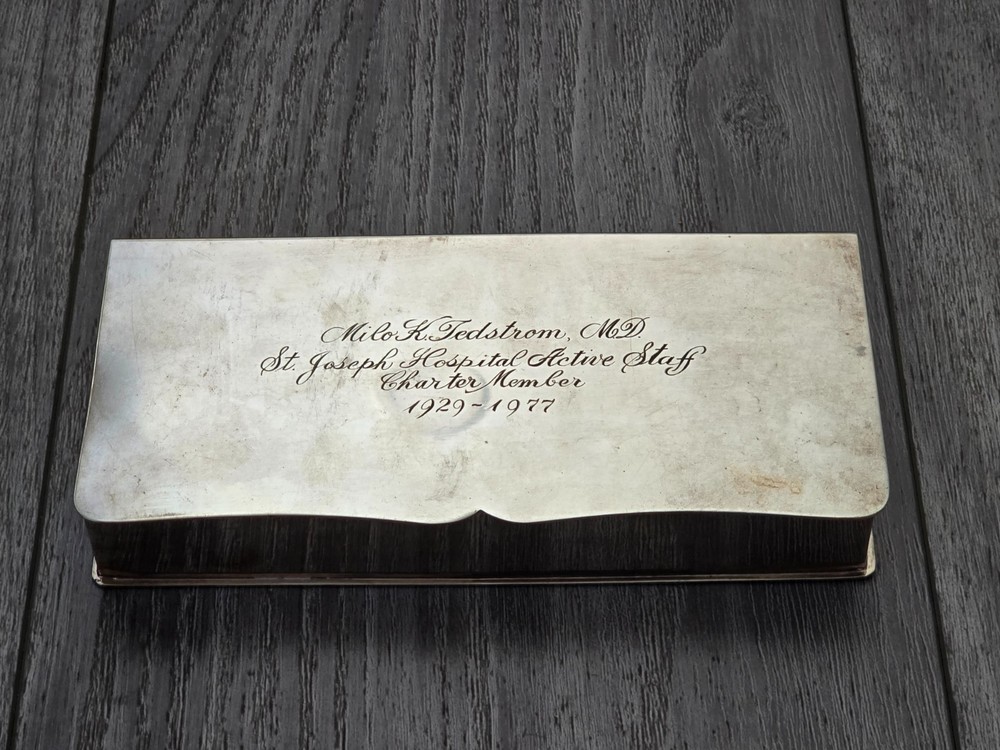 Vintage Wallace 262 Silverplate Cigarette Box Wood Lined Presentation Gift Box