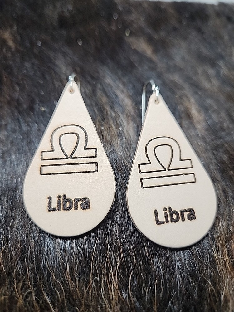 Libra Zodiac Handmade Leather  Teardrop  Earrings