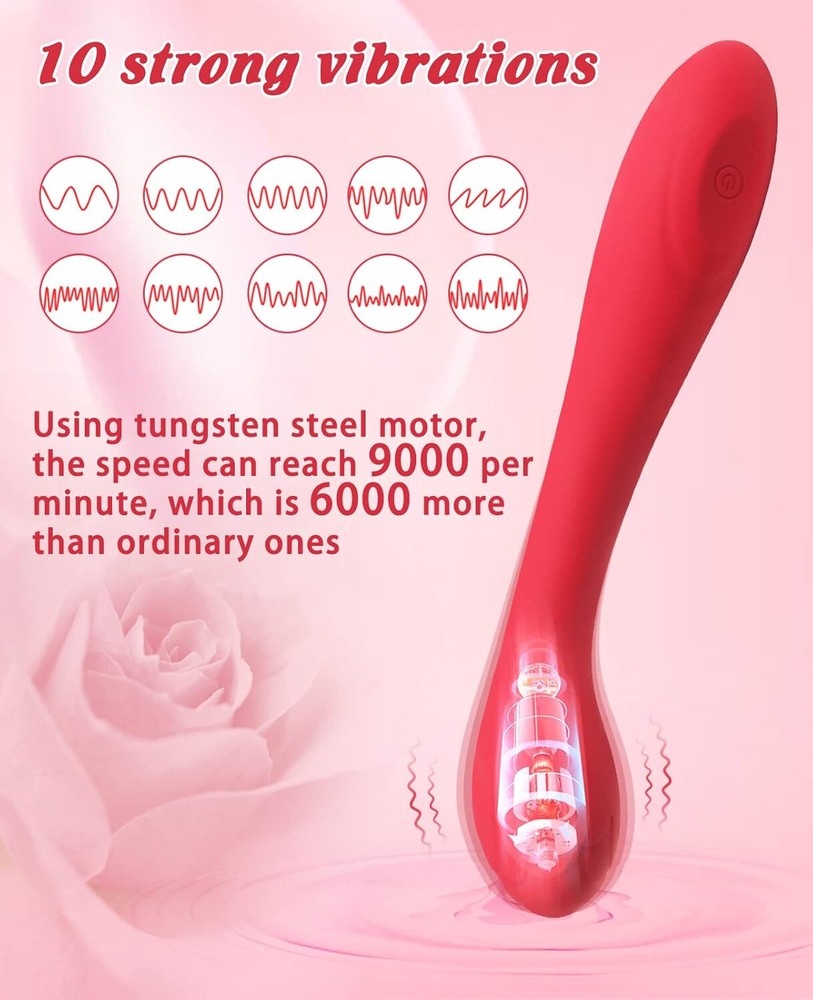 G-Spot Rose Vibrator - Waterproof, 10 Modes, Soft, Flexible, (red)