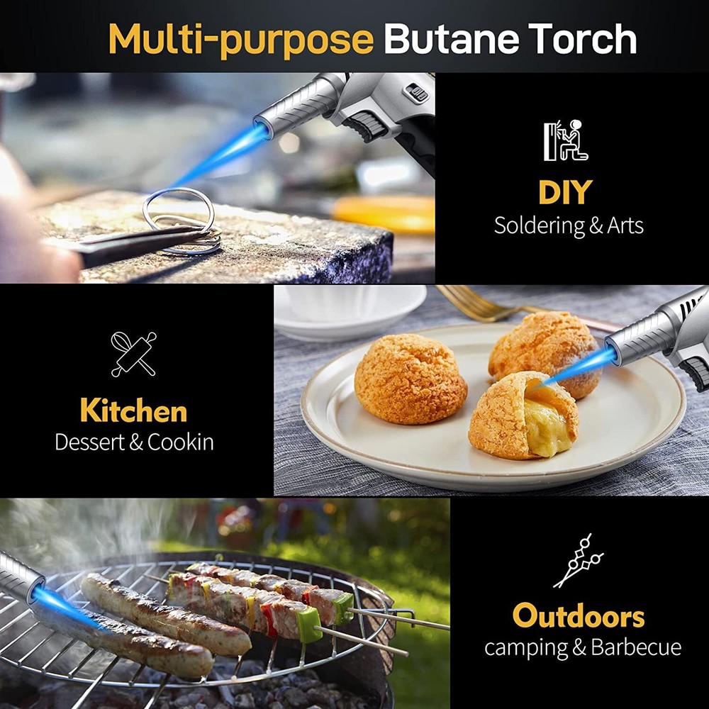 Refillable Kitchen Torch Lighter Blow Torch Safety Lock Rotating Angles Flame