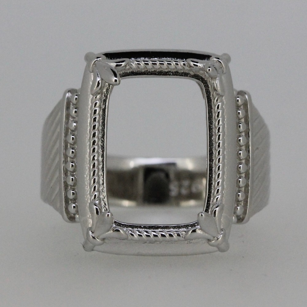 Sterling Silver Semi Mount Ring Setting cabochon Cushion Cu 14x10mm
