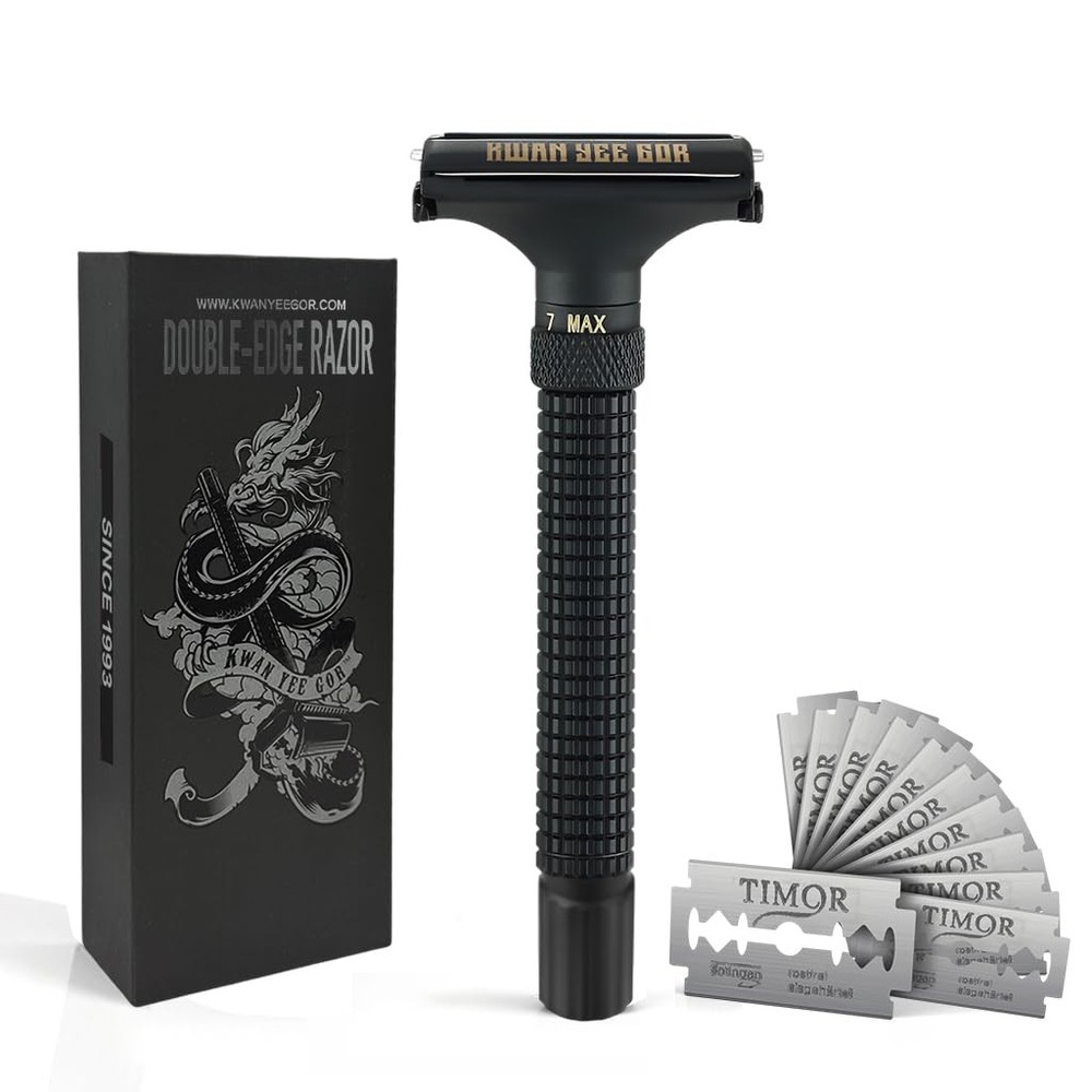 Full Brass Adjustable Safety Razor for Men | Butterfly Open & Long Handle |...
