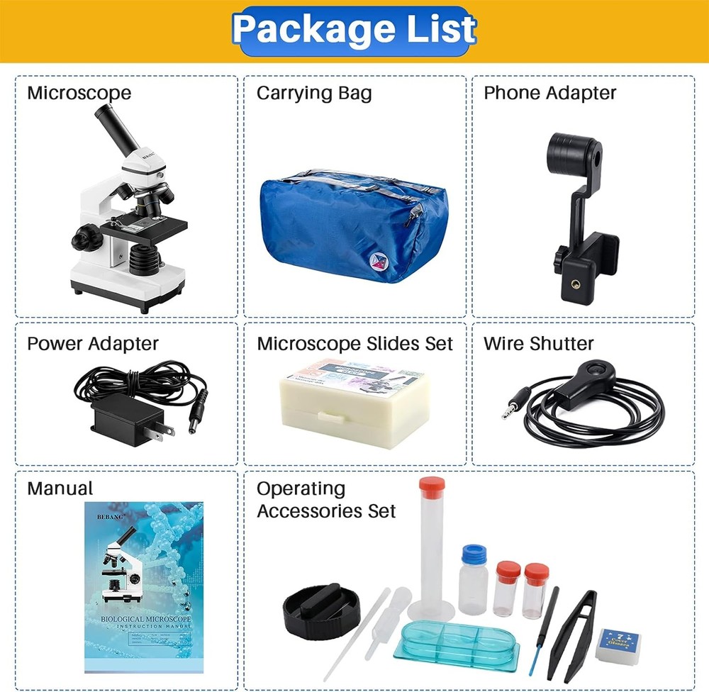 Microscope Adults Kids 100X-2000X Compound Microscope W/ Microscope Slides