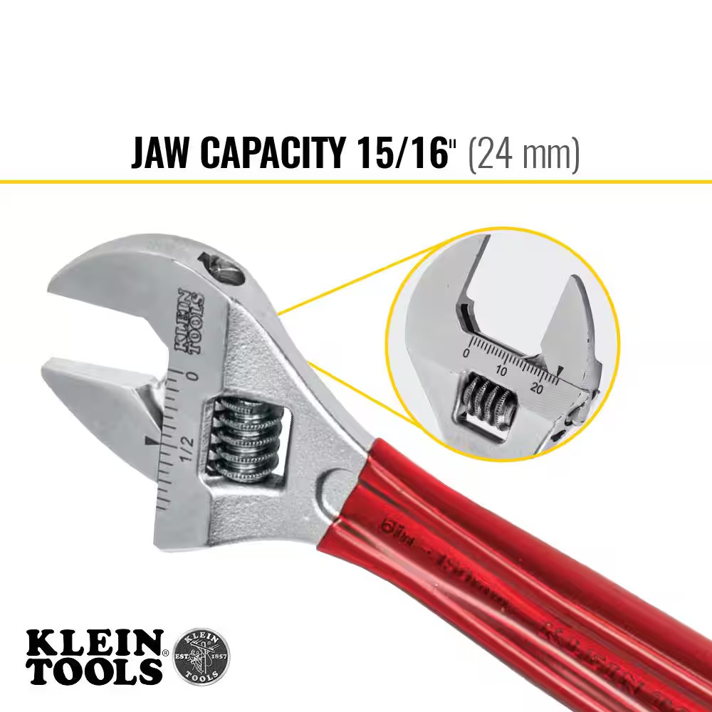 15/16 In. Extra Capacity Adjustable Wrench with Plastic Dipped Handle