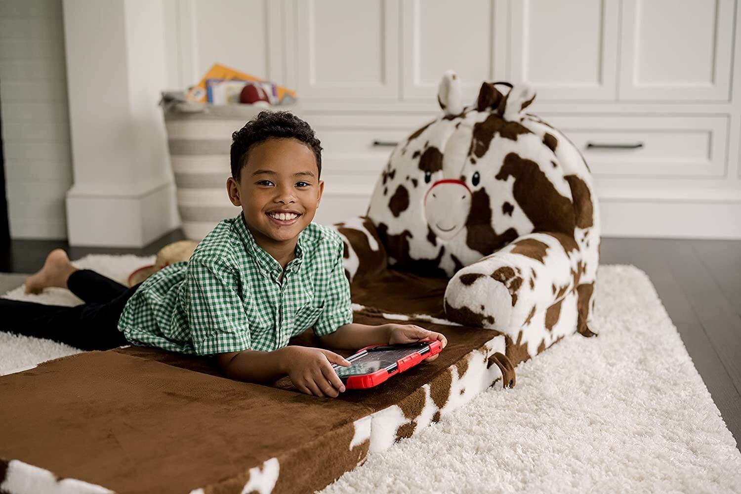 Soft Landing Kids Cow-Print Fold-Out Sleeper Sofa - Plush Lounger & Chair in One