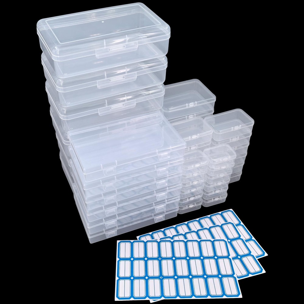 Thintinick 42 Pack Rectangular Mixed Sizes Clear Plastic Storage Containers B...