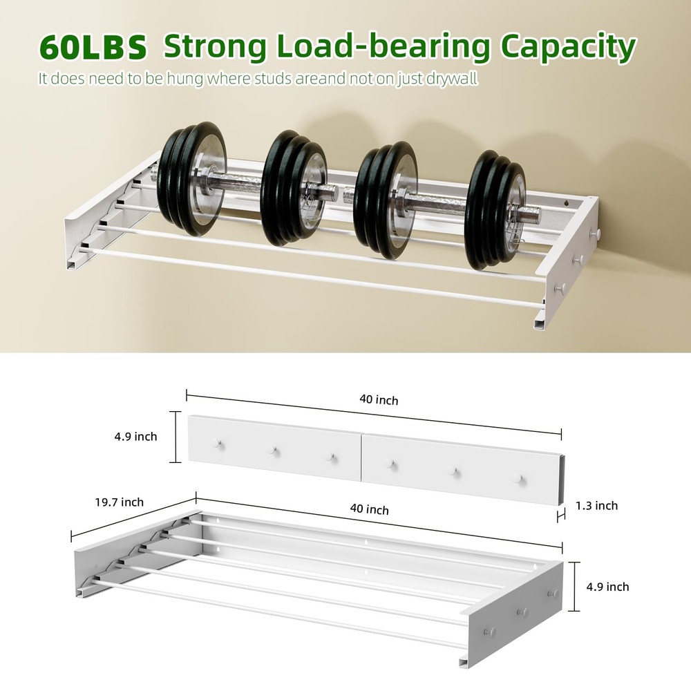Wall Mounted Drying Rack for Laundry 40'', Folding Drying Rack Clothing Wall ...