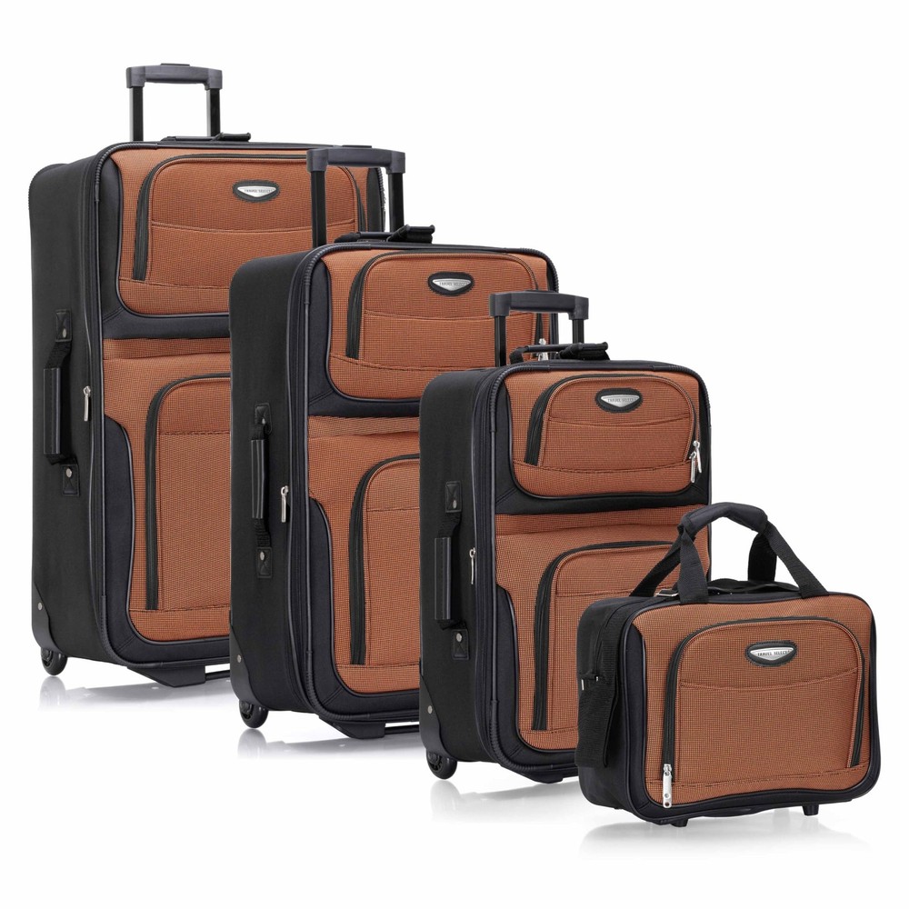 Expandable Softside Luggage Set with Rolling Wheels – 4-Piece Orange Set