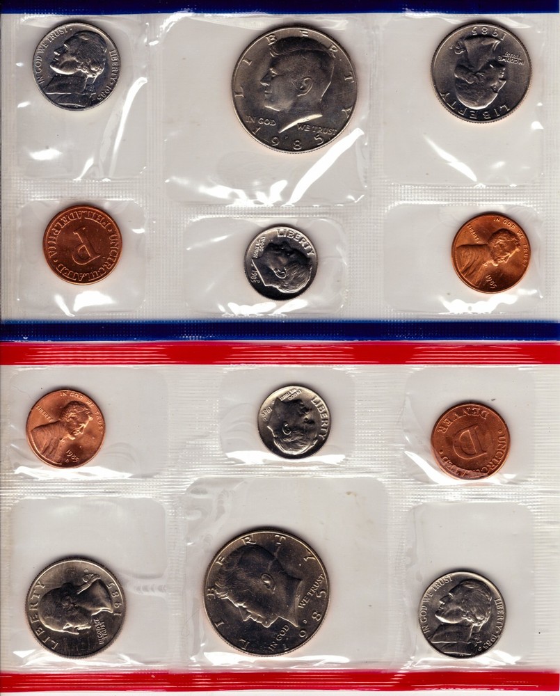 1985 P&D Mint Set US with Envelope & COA (10 Coin Set)