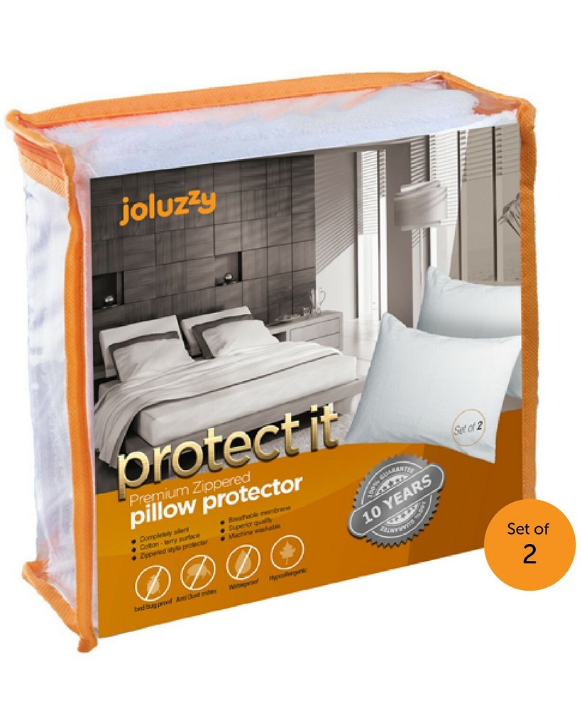Joluzzy Zippered Bed Bug Proof Waterproof Cotton Pillow Protector - KING - White