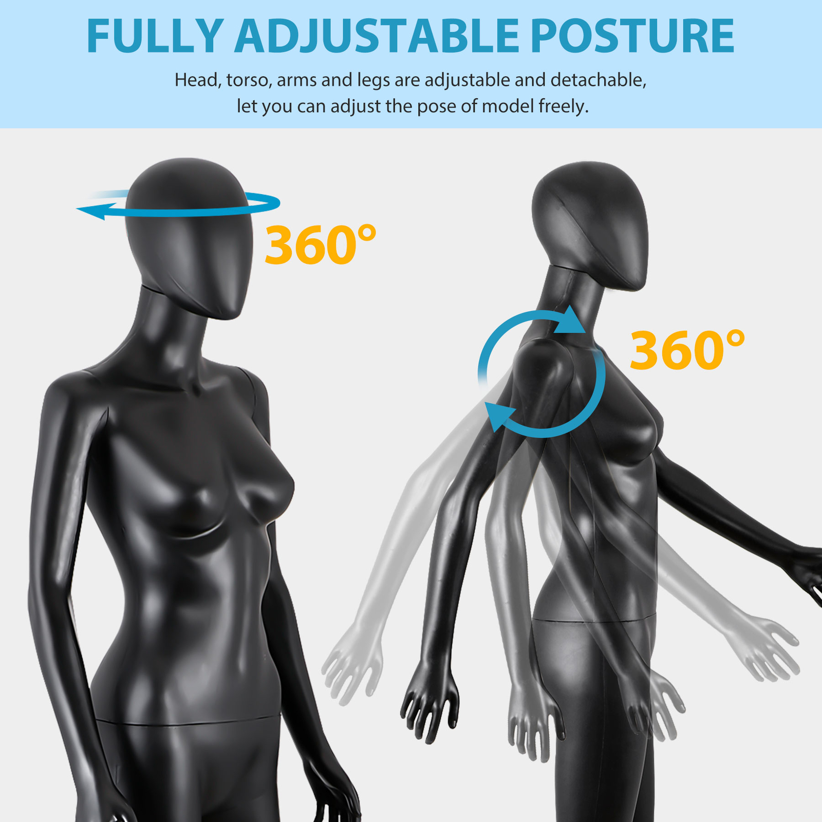 Female Mannequin Dress Form 70 Inch Adjustable Mannequin Full Body w/Base Black