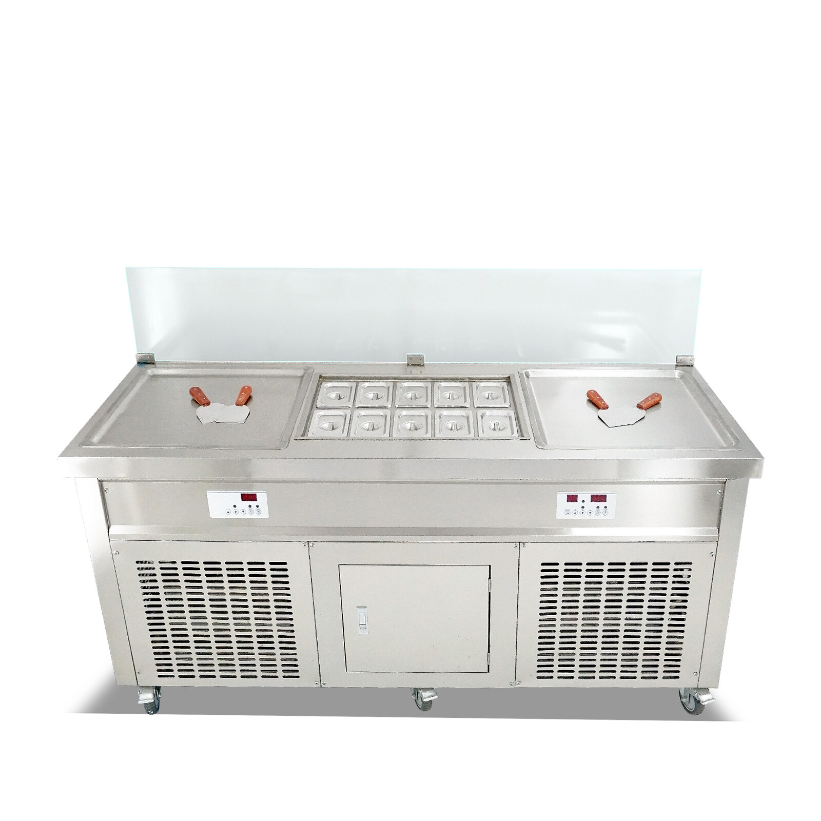 Kolice 21"x21" Double Square Pans Roll Ice Cream Machine,10pcs Refrigerated Tank