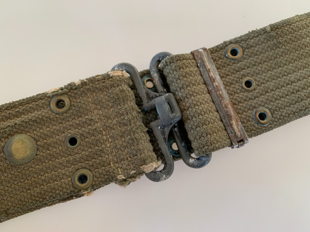 VTG Old US M36 M1936 Pistol Belt Green OD Cotton Korea World War II WW2 Army 40s