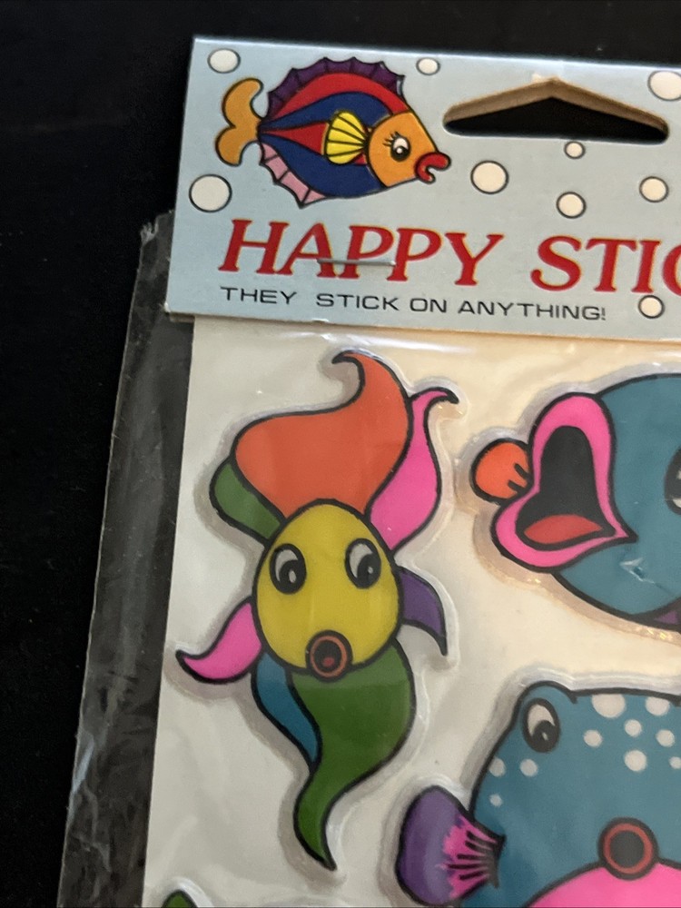 NEW Vintage 80’s Puffy Happy Sticker Sheet - FISH -