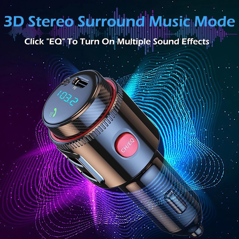 Wireless FM Transmitter QC 3.0 & PD Fast Charger MP3 Bluetooth Car Radio Adapter