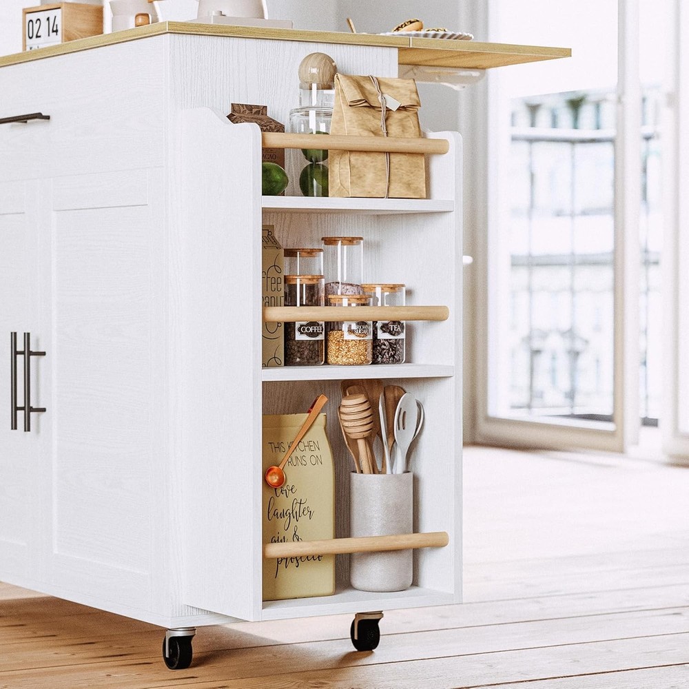 Kitchen Island with Storage, Rolling Kitchen Island on Wheels with Drop Leaf, 3