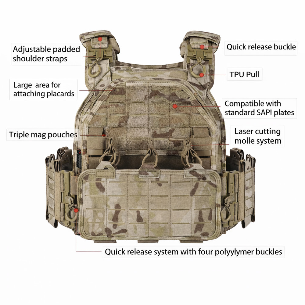 Tactical Plate Carrier Combat Vest - Quick Release - Mud
