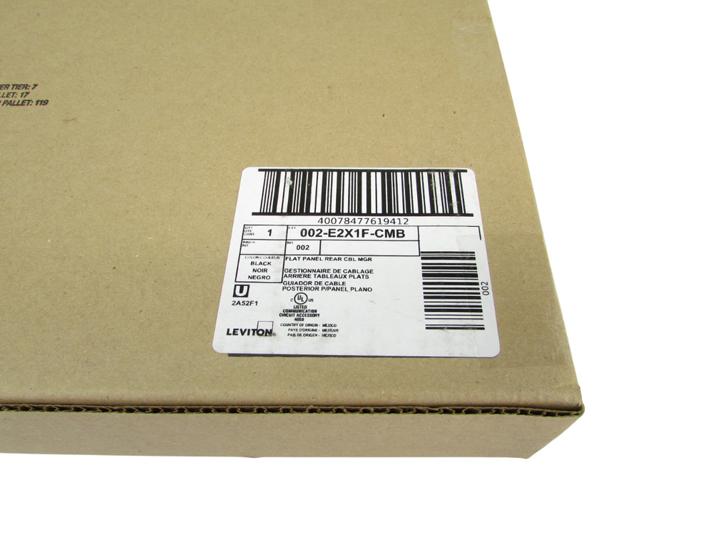 New Leviton E2X1F-CMB e2XHD Rear Cable Manager for Flat Panel