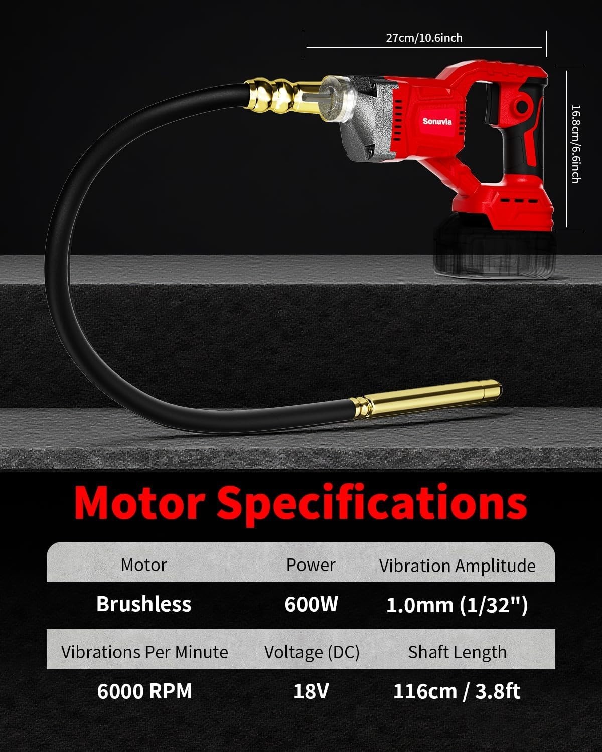 Cordless Concrete Vibrating Tool Compatible with Milwaukee 18V Battery, 600W Pow