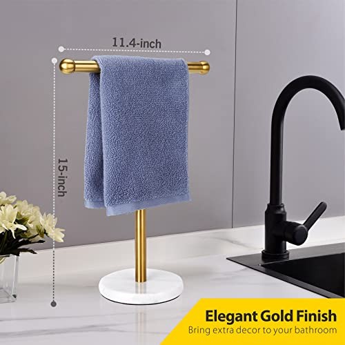 Hand Towel Holder Stand with Heavy Base, T-Shape Towel Rack, Free Marble Gold