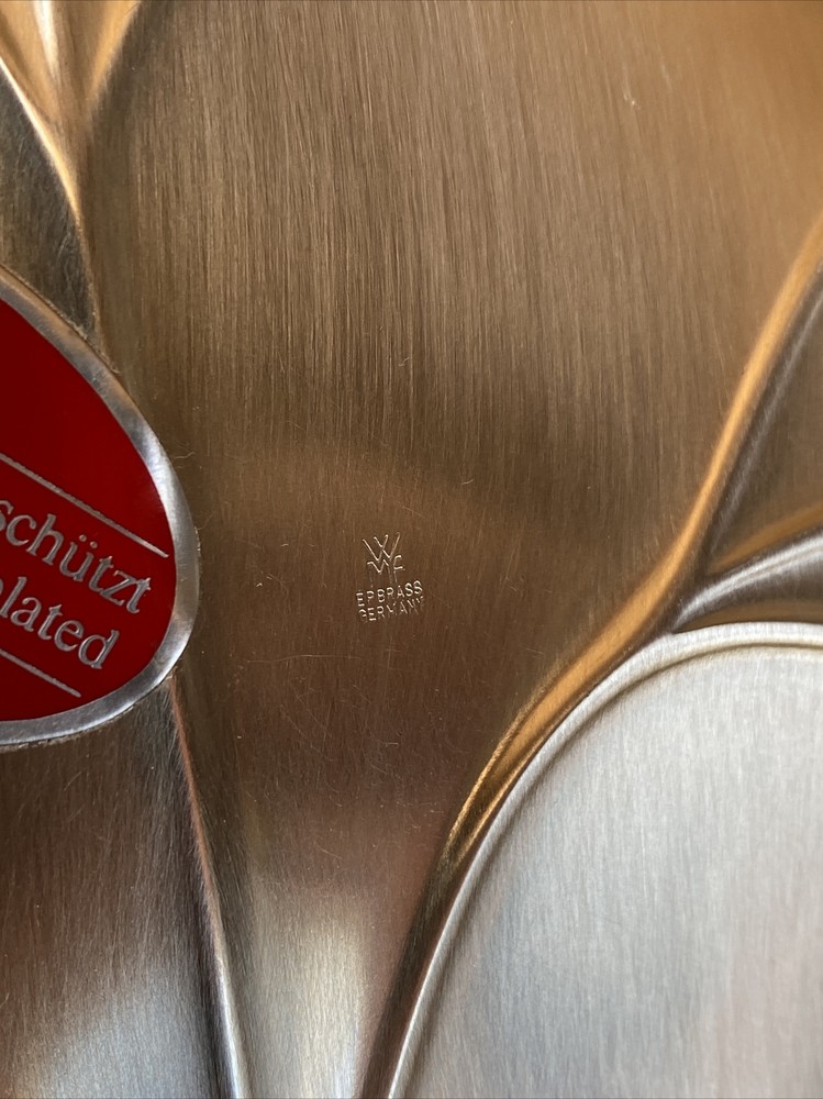 WMF Germany EP BRASS Brushed SilverPlate Footed Grapes 🍇 Handled Leaf Vein Dish