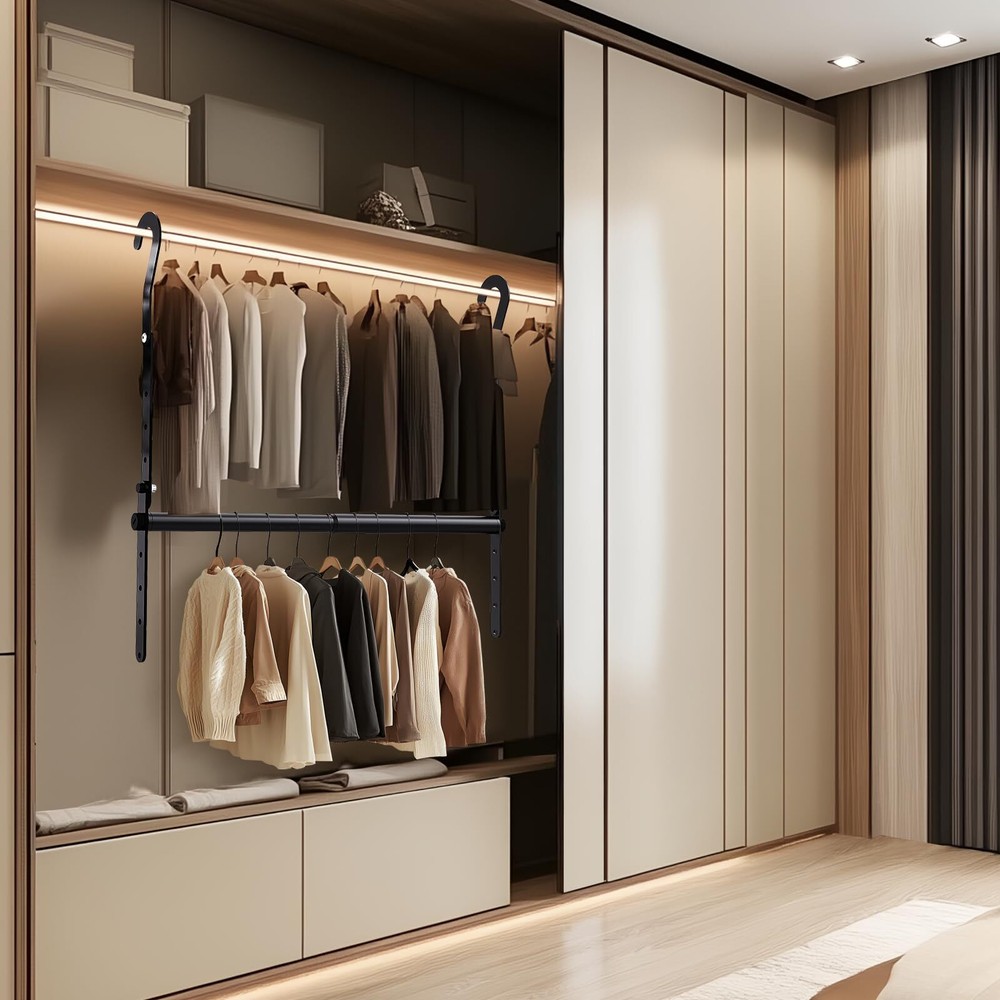 Wardrobe Rod Extender Adjustable Width and Height Wardrobe Hanging Organizer ...