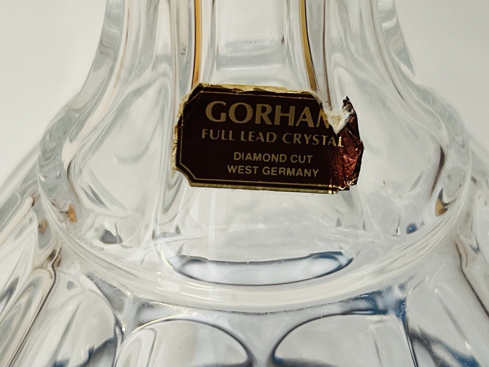 VTG Gorham Full Lead Crystal Whiskey Decanter Floral Diamond Cut West Germany