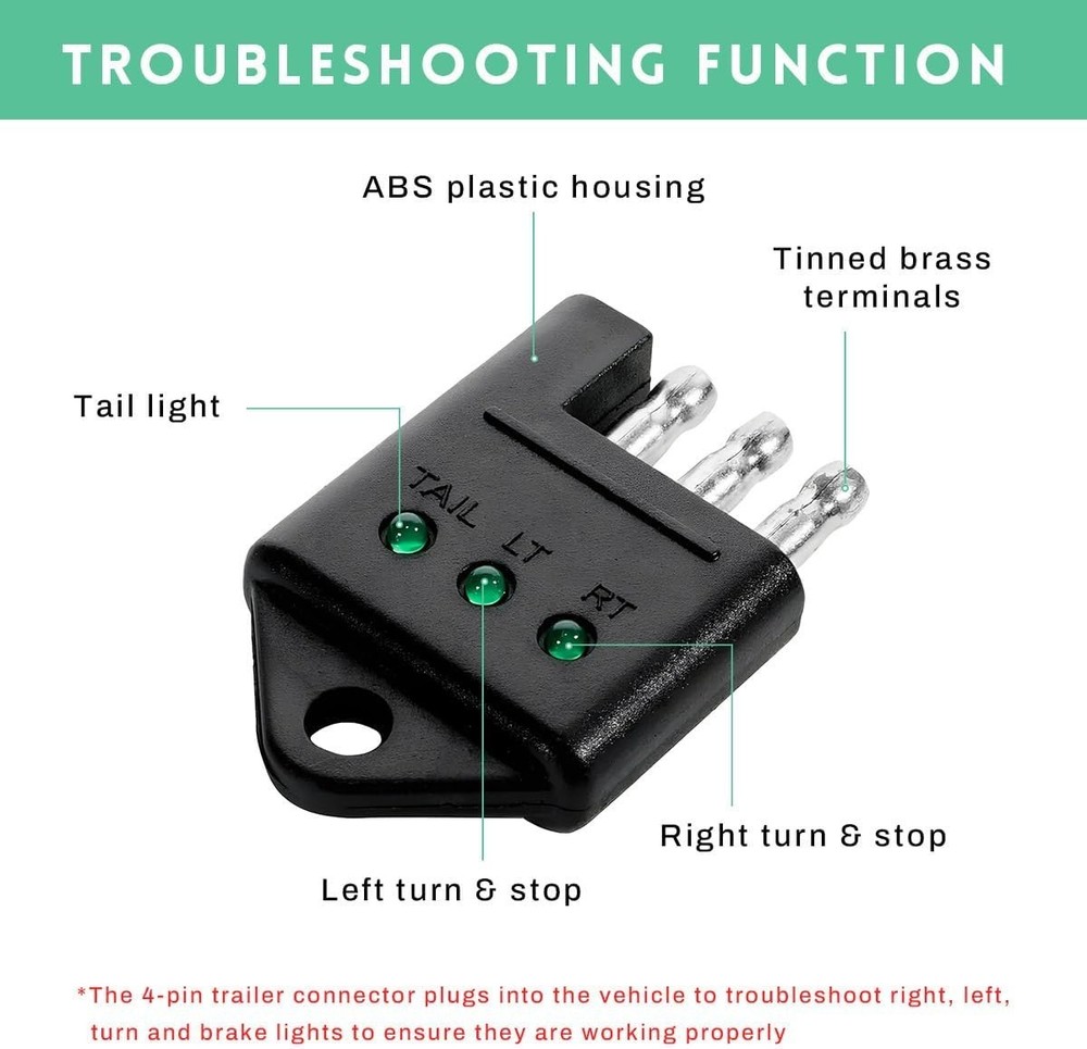4-Way Trailer Wire Tester with LED Indicators - Compact & Durable Circuit Tester