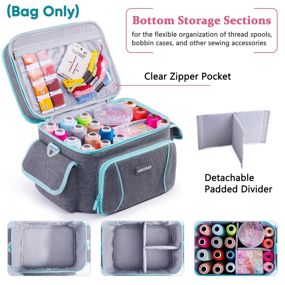 Double-Layer Sewing Storage Bag – Sturdy Sewing Organizer Tote with Shoulder ...