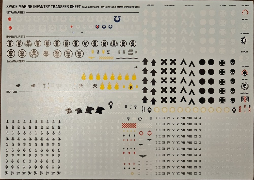 Warhammer 40k Space Marine Infantry Transfer Sheet