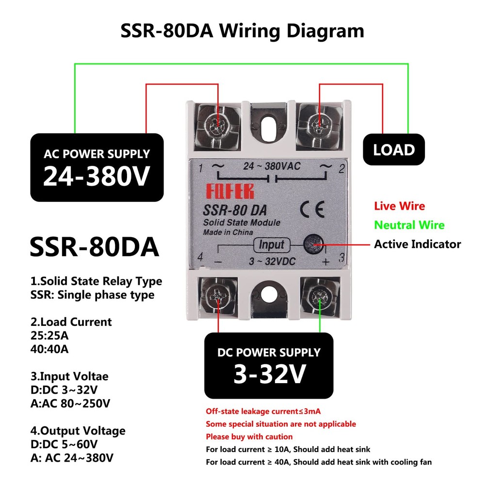 2pcs SSR-80DA Solid State Relay DC to AC Input 3-32V DC Output 24-380V AC 80A