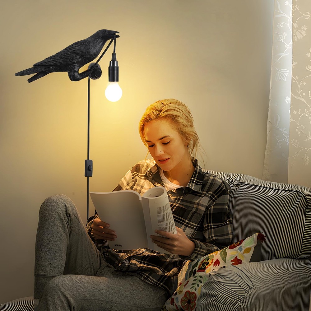 Raven Table Lamp, Gothic Crow Lamp, Adjustable Birds Table Light, Wall Sconce...