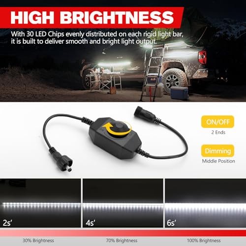 12V Interior Light Bar Kit, Dimmable Camping Lights, Weatherproof 6 PCS White