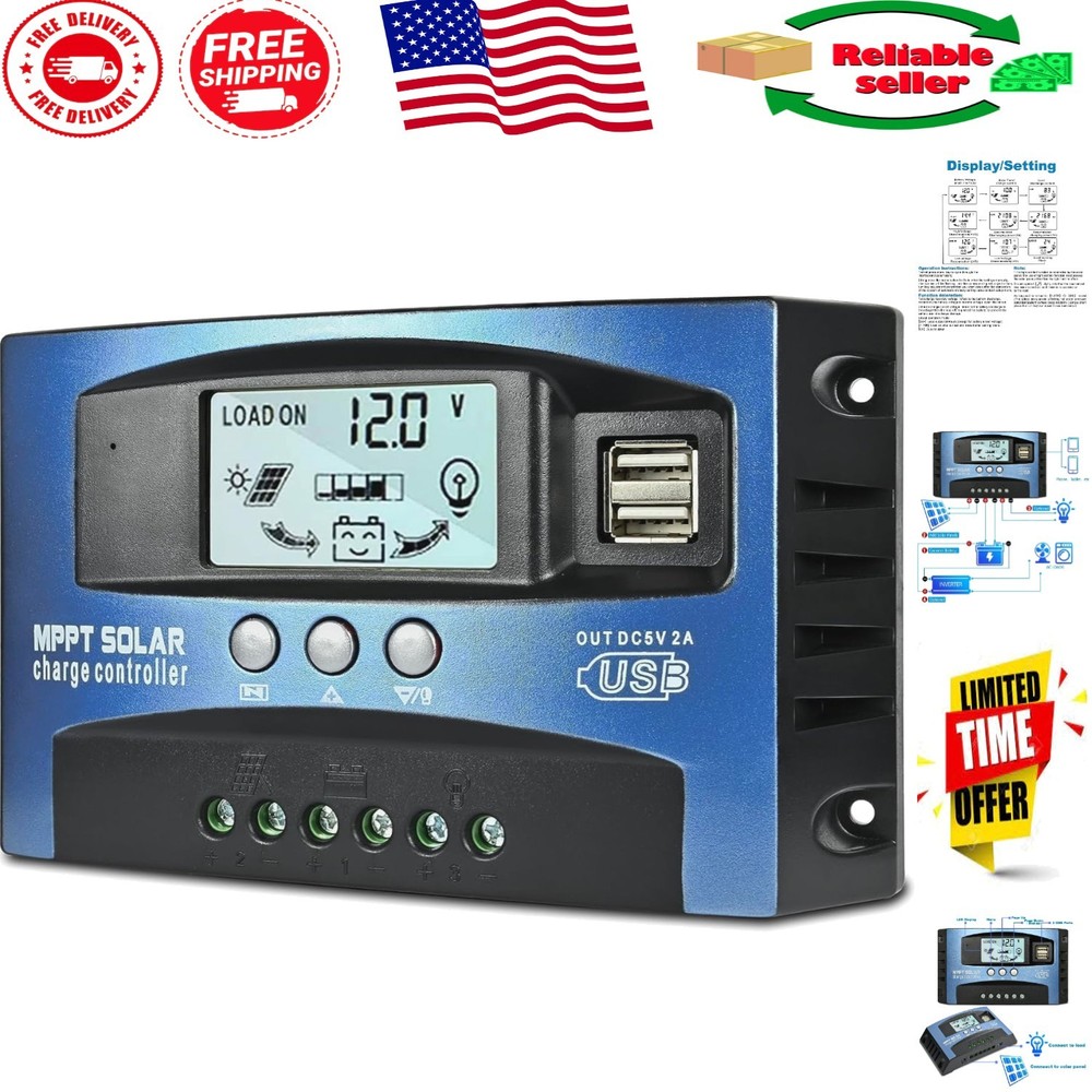 Versatile 30A MPPT Solar Charge Controller with LCD & Reliable Protection System