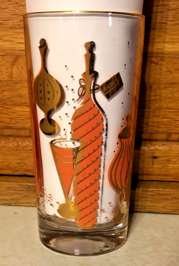 MCM Gay Fad Bordeaux Barware Highball Glasses 5.5” Set Of 8 in Carrier Caddy