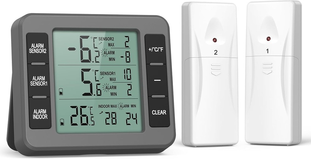 ORIA Refrigerator Thermometer, (New Version) Wireless Digital Freezer Grey