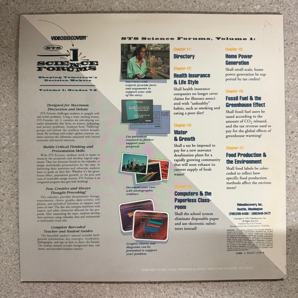 STS Science Forums Technology & Society Volume 1 Laser Disc Used