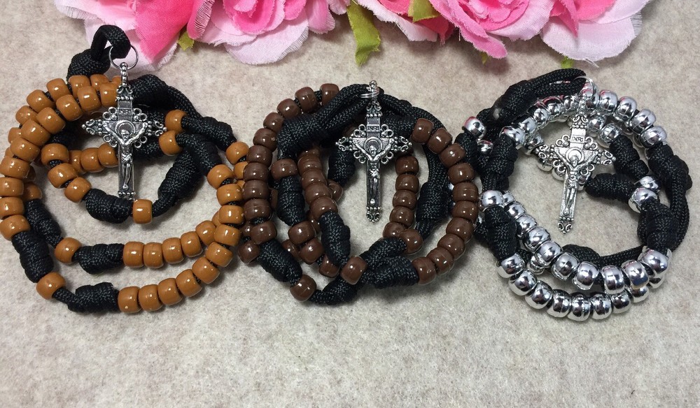 3 Paracord Rosaries, Durable Paracord Rosaries - Handmade