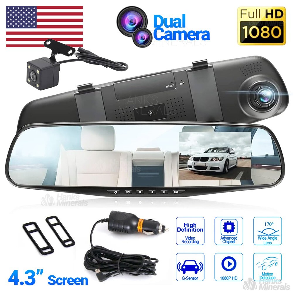 Rearview Mirror Dash Cam 1080P HD DVR Dual Camera Car Front Rear Video Recorder