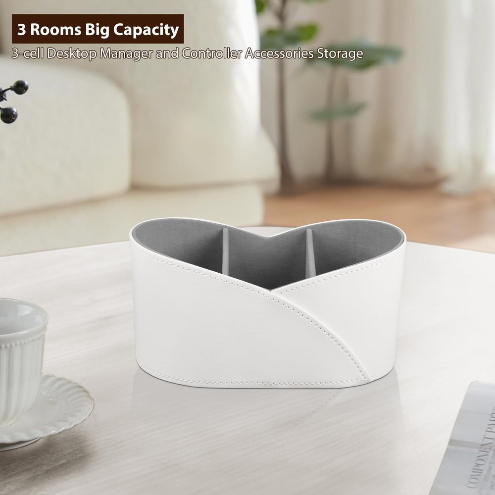 PU Leather TV Remote Control Holder with 3 Compartments, Bedside Table Remote...