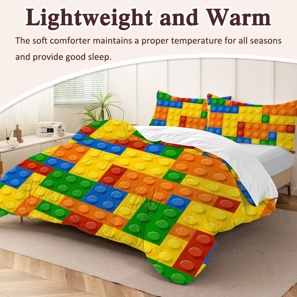 3pcs Funny Dot Building Blocks Comforter Set Colorful Bricks Thin Bedding Set