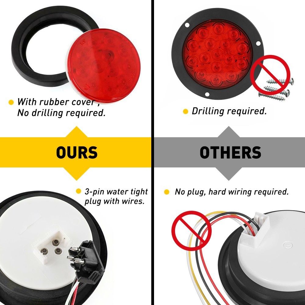 4"inch Round Red 12-LED Truck Trailer Stop Turn Tail Brake Lights Waterproof 12V