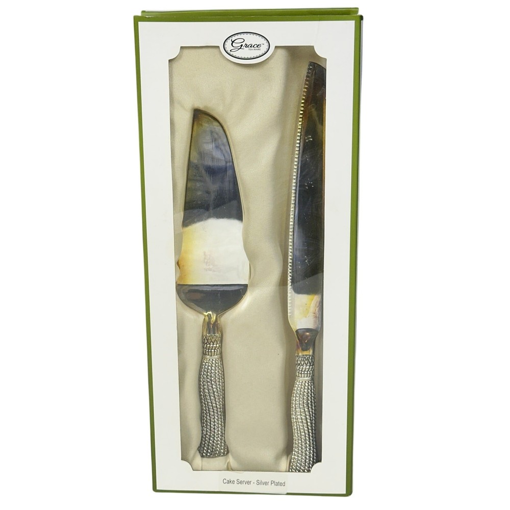 Grace Tea Ware Silverplate Elegant Beaded Handle Cake Knife and Server