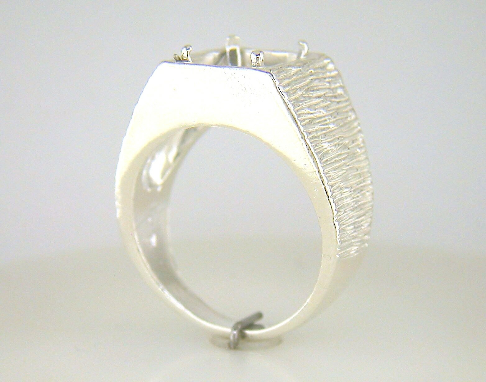 Mens Emerald Cut Inset Ring Setting Sterling Silver