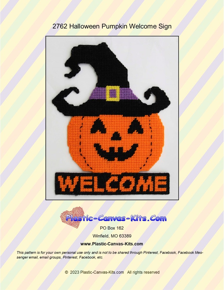 Halloween Pumpkin Welcome Sign-Plastic Canvas Pattern or Kit