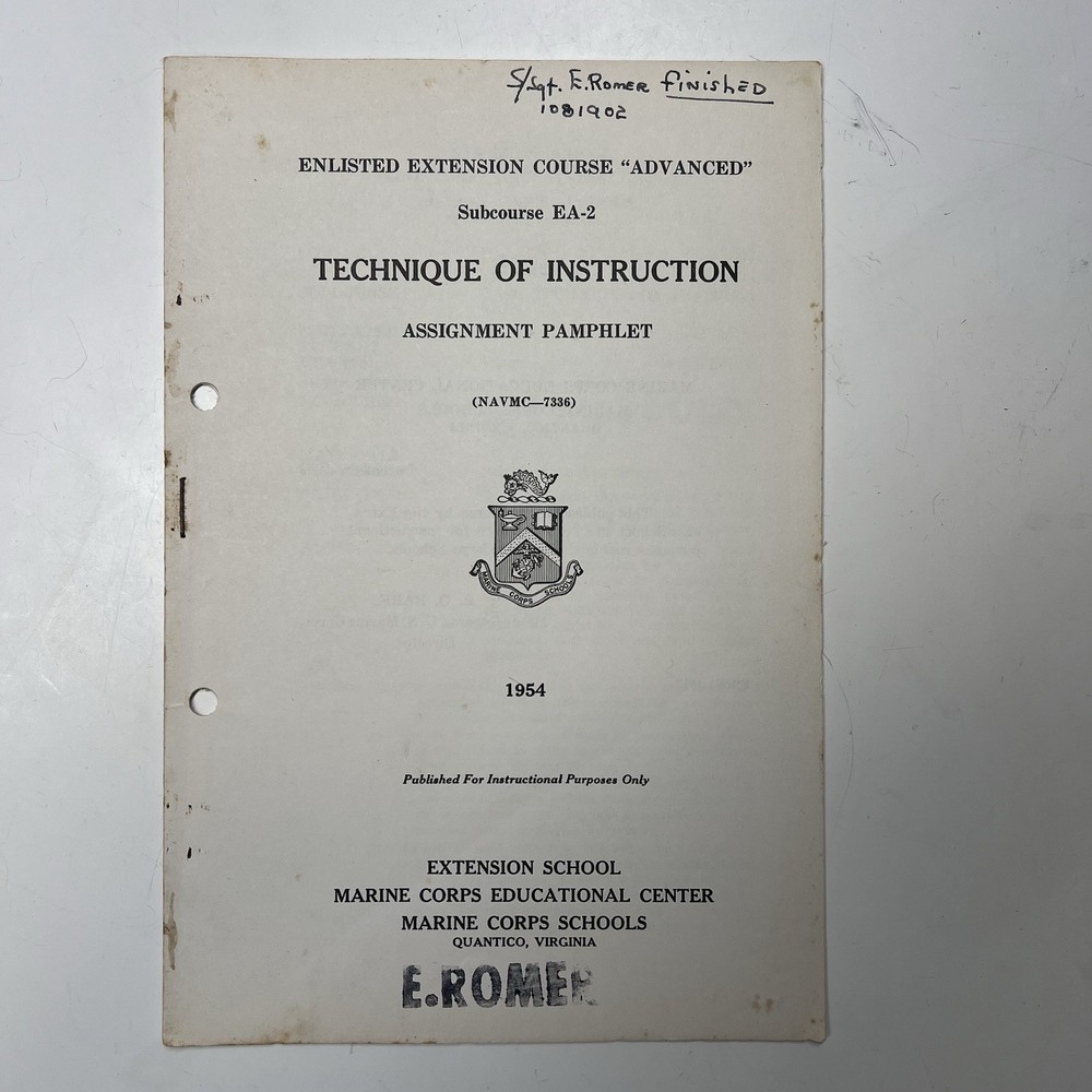 1954 US Marine Corps Extension School Completed Assignment Pamphlet EA-2