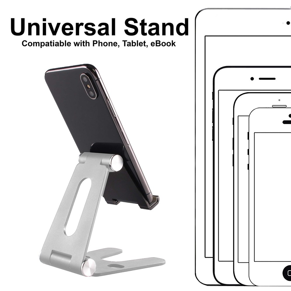 Pokanic Cell Phone Tablet Fully Foldable Stand Dock Holder Large, Silver