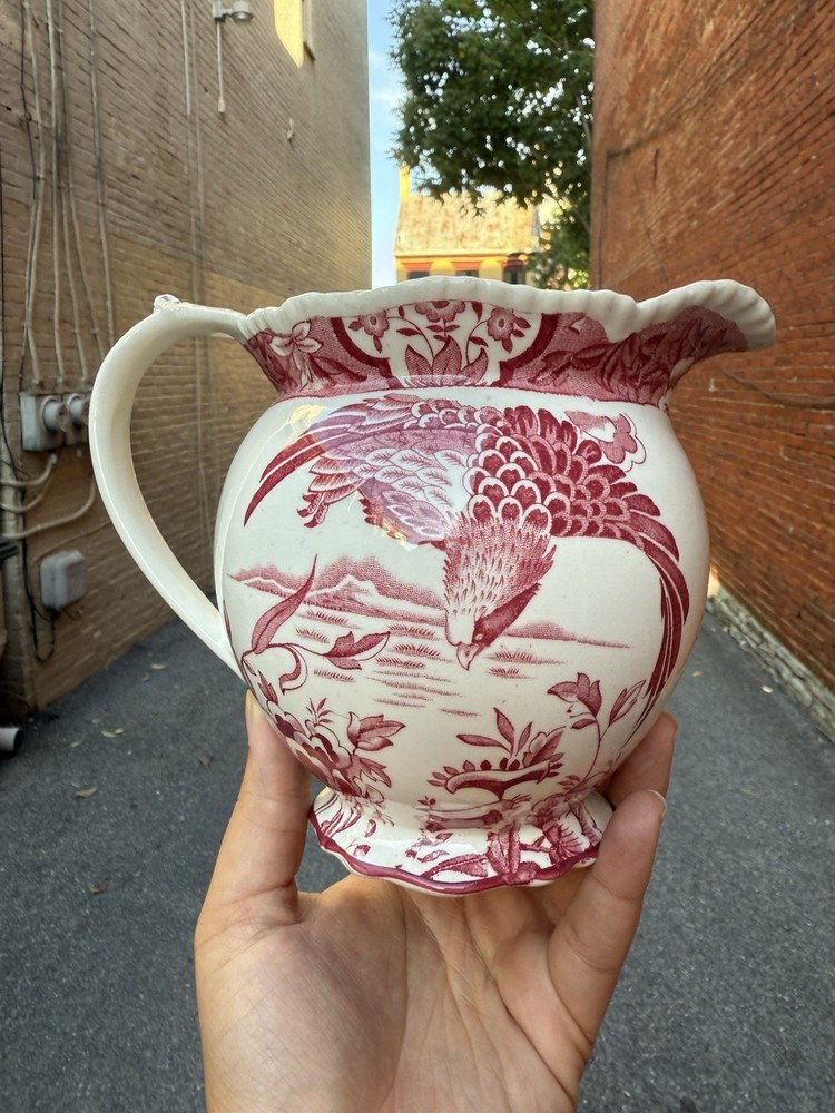 Antique Woods Pitcher, Aquila Pattern, C 1930 Pink 5.5”